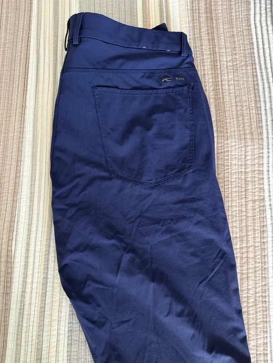 KJUS Men's Navy Performance Golf Pants with Orange Trim - Picture 4 of 4